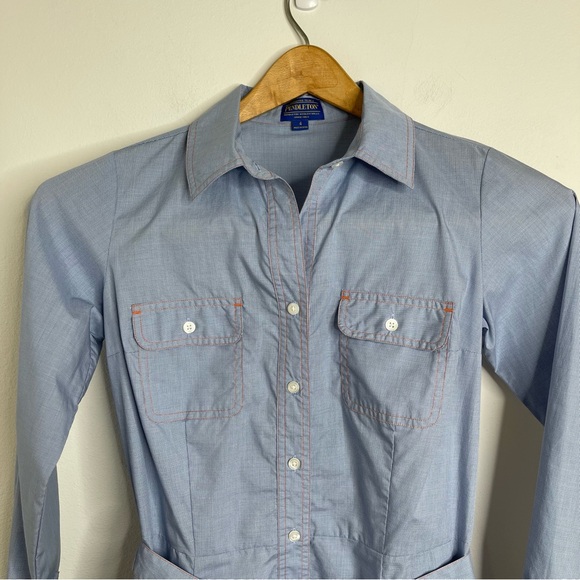 PENDLETON Blue Gingham Shirt Dress Cotton Belted Long Sleeve Western Size 4 NWT - Picture 5 of 15